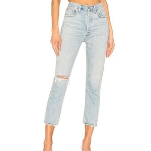 AGOLDE Riley Ripped High Waist Crop Straight Leg Jeans